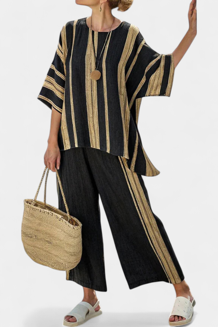 Calden | Comfortabele Oversized Gestreepte Top &amp; Ontspannen Linnen Broek
