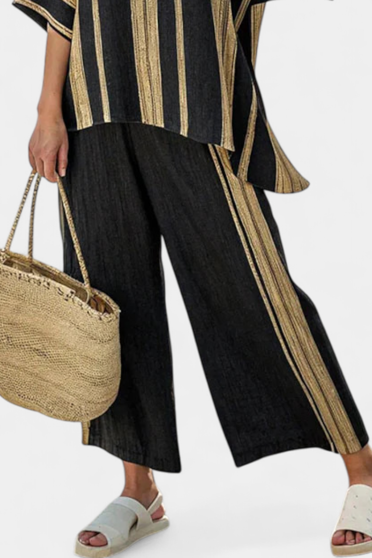Calden | Comfortabele Oversized Gestreepte Top &amp; Ontspannen Linnen Broek