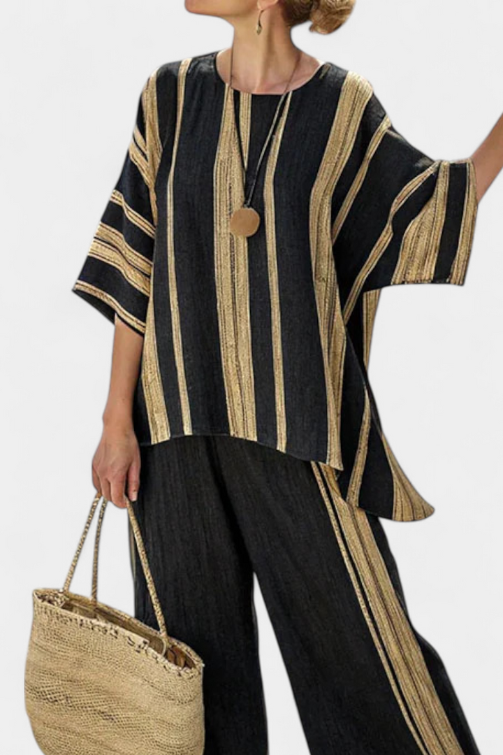 Calden | Comfortabele Oversized Gestreepte Top &amp; Ontspannen Linnen Broek