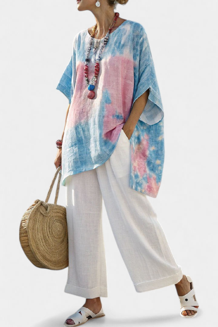 Vantrel | Comfortabele Relaxed Linnen Top &amp; Gestreepte Bamboe Broek