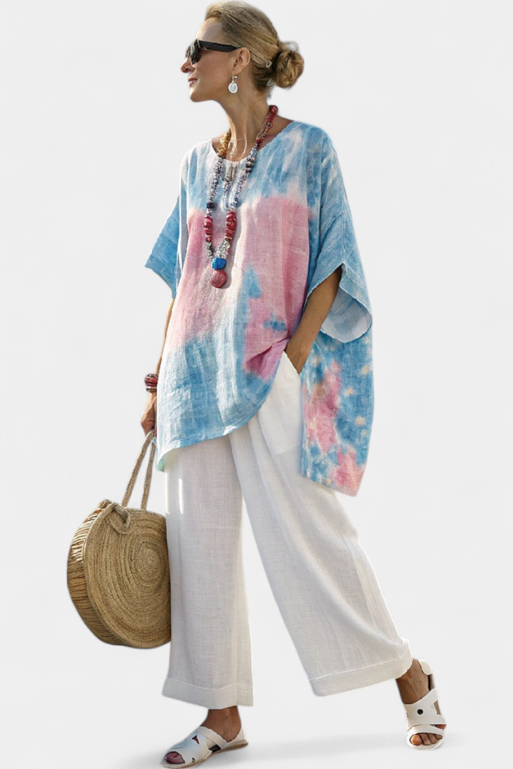 Vantrel | Comfortabele Relaxed Linnen Top &amp; Gestreepte Bamboe Broek