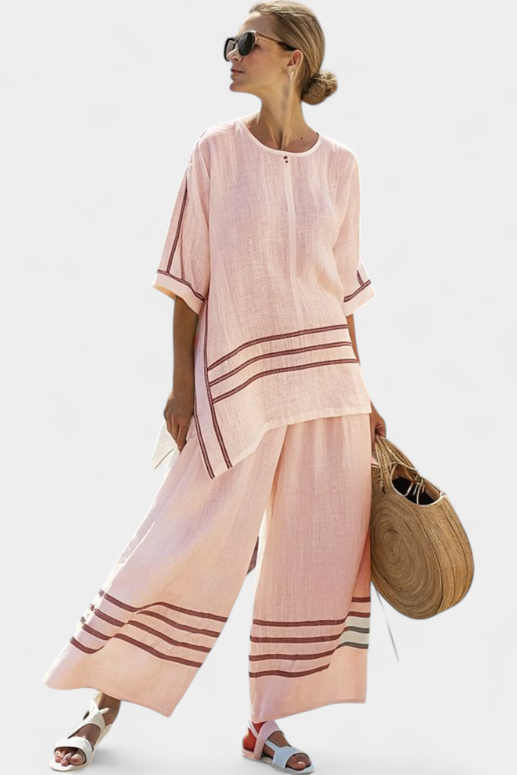 Wynric | Verfijnde Gestreepte Asymmetrische Top &amp; Gedurfde Broek