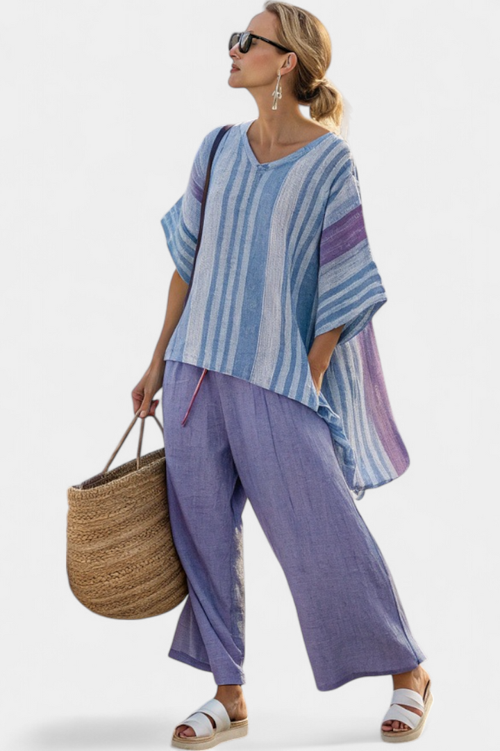 Zellora | Elegante Lavendel &amp; Luchtblauwe Top &amp; Linnen Broek