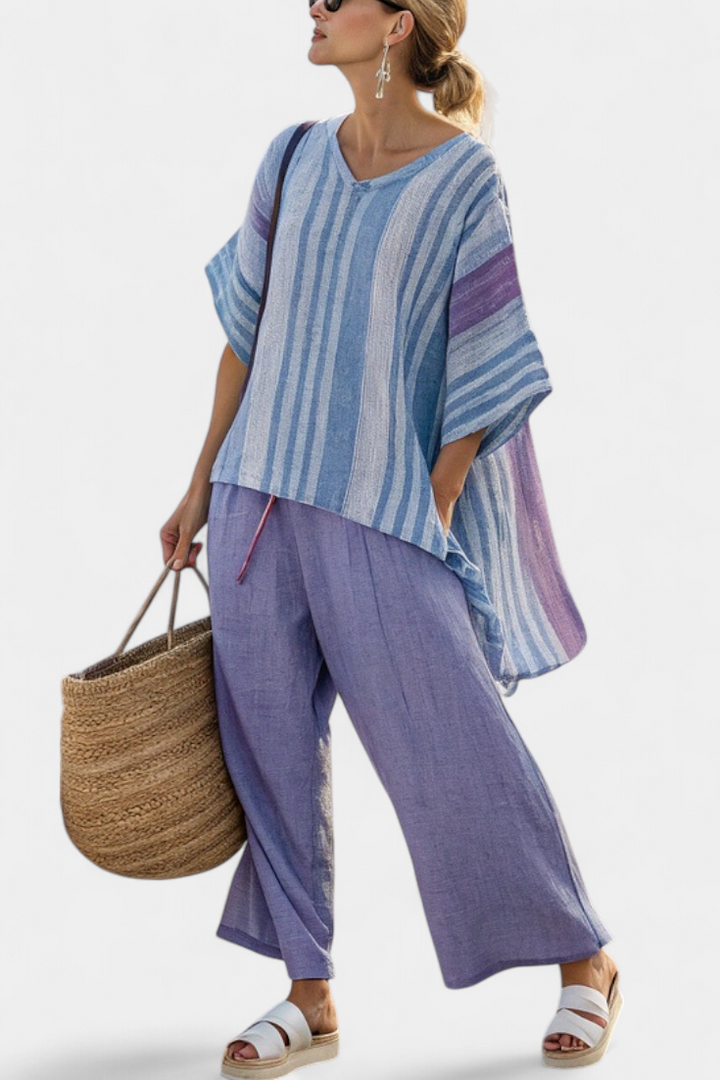 Zellora | Elegante Lavendel &amp; Luchtblauwe Top &amp; Linnen Broek