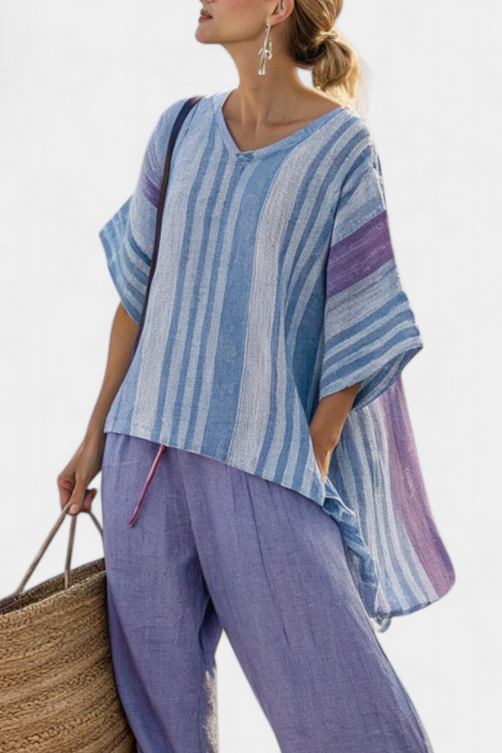 Zellora | Elegante Lavendel &amp; Luchtblauwe Top &amp; Linnen Broek