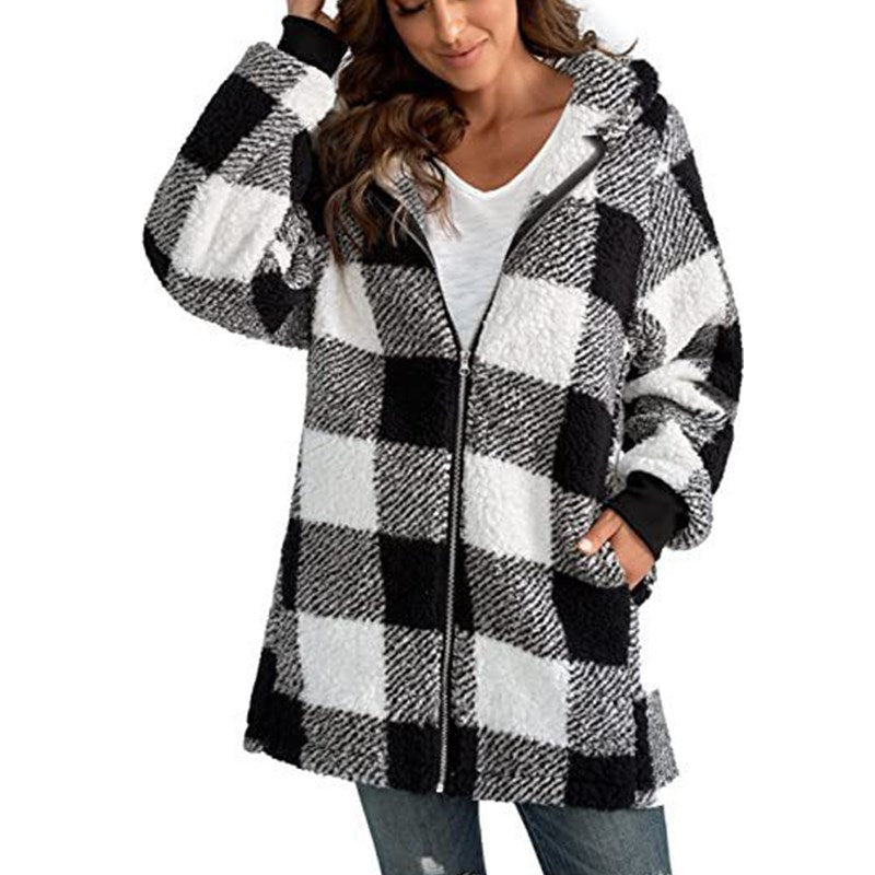Arabella - Geruite Fleece Lange Mouwen Gewatteerde Jas