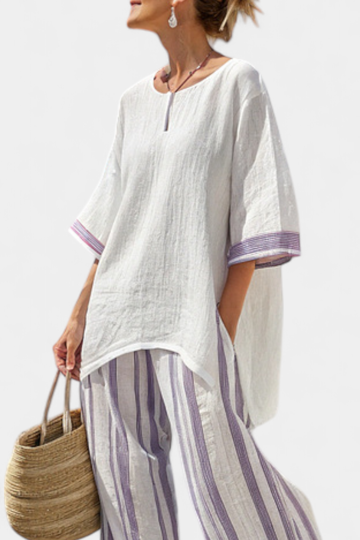 Luxmere | Comfortabele Relaxte Blouse &amp; Gestreepte Bamboobroek