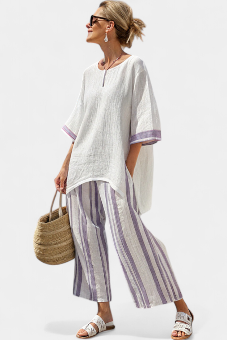 Luxmere | Comfortabele Relaxte Blouse &amp; Gestreepte Bamboobroek