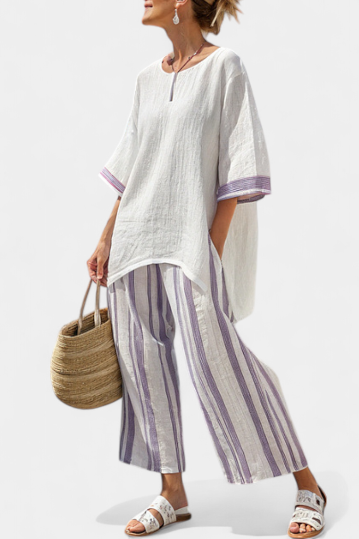 Luxmere | Comfortabele Relaxed Blouse &amp; Gestreepte Bamboobroek