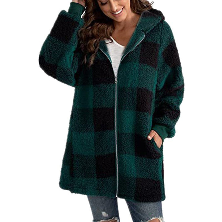 Arabella - Geruite Fleece Lange Mouwen Gewatteerde Jas