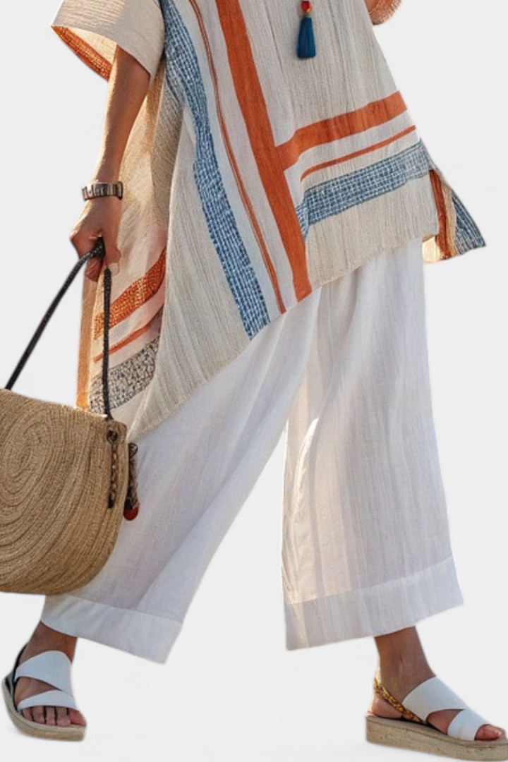Caevan | Verfijnde Asymmetrische Blouse &amp; Wijde Linnen Broek