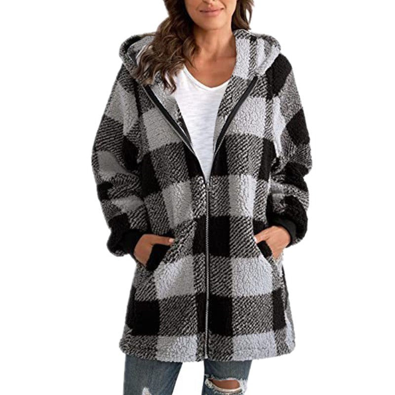 Arabella - Geruite Fleece Lange Mouwen Gewatteerde Jas