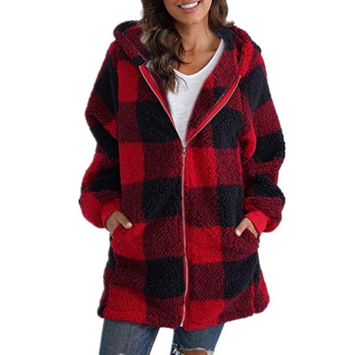 Arabella - Geruite Fleece Lange Mouwen Gewatteerde Jas