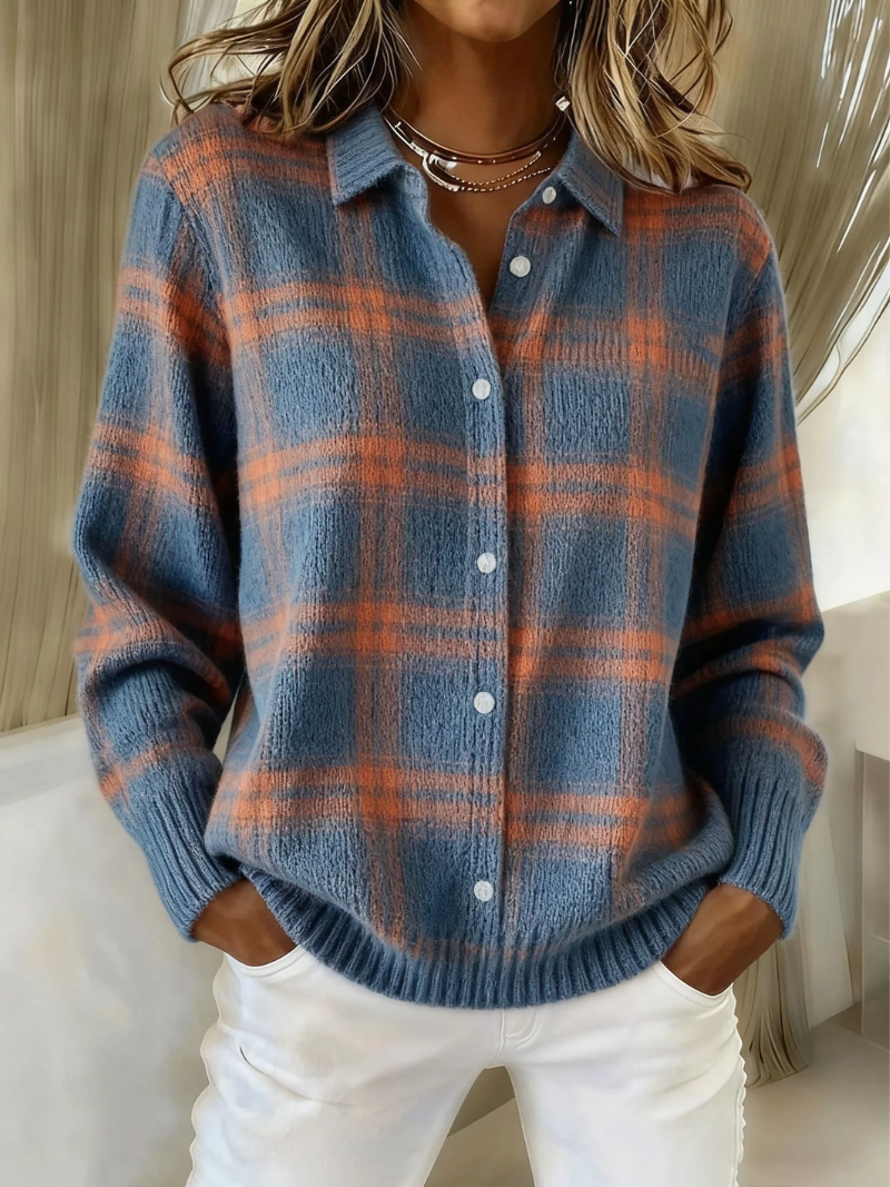 Mira – Gebreide Blouse Met Ruitpatroon
