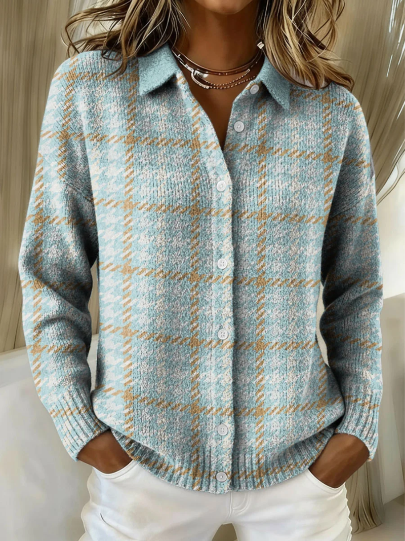Tara – Gecontroleerde Blouse Met Zandkleurige Accenten
