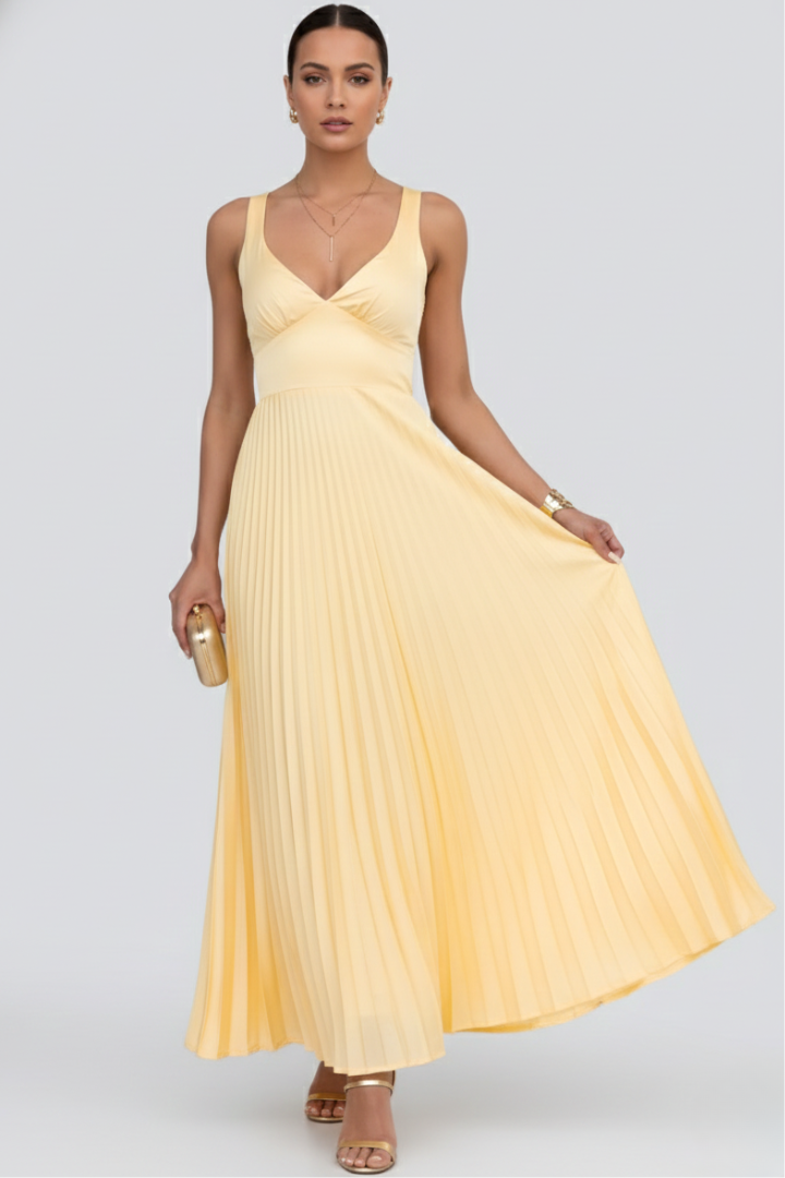 Fiona | Dames V-hals Plissé Rok Maxi Jurk