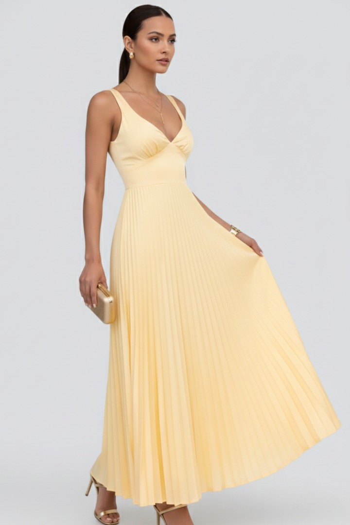 Fiona | Dames V-hals Plissé Rok Maxi Jurk