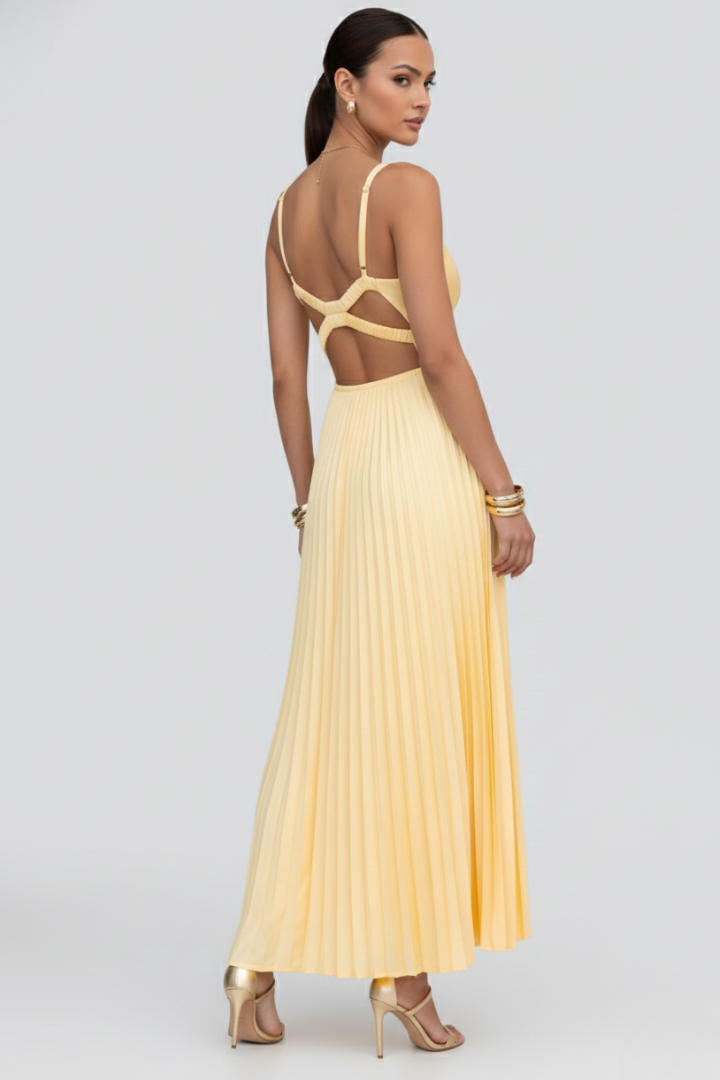 Fiona | Dames V-hals Plissé Rok Maxi Jurk