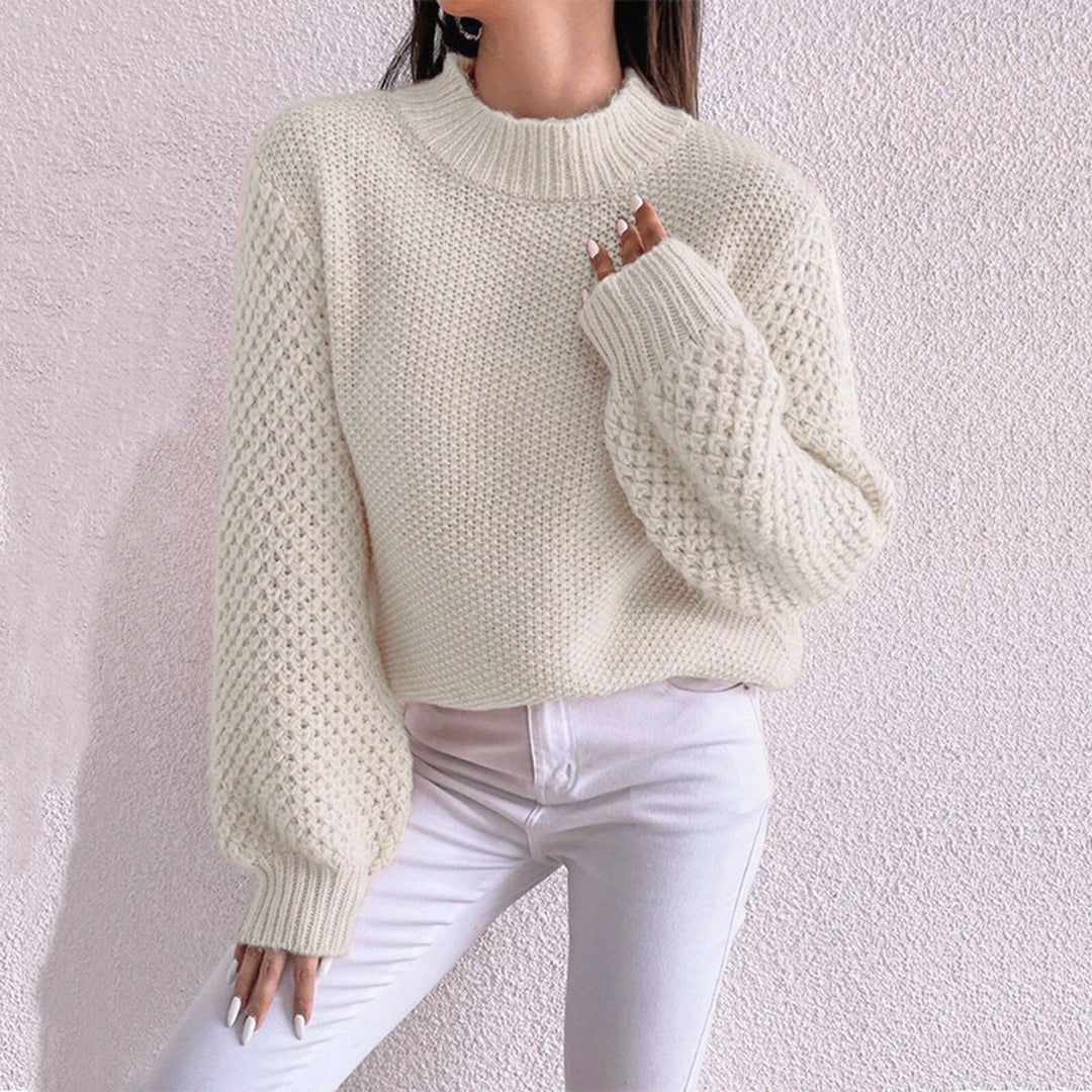 Dames Pullover met Hoge Kraag en Open Breipatroon