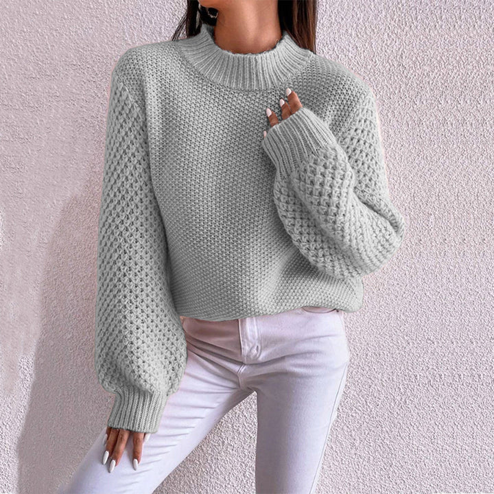 Dames Pullover met Hoge Kraag en Open Breipatroon