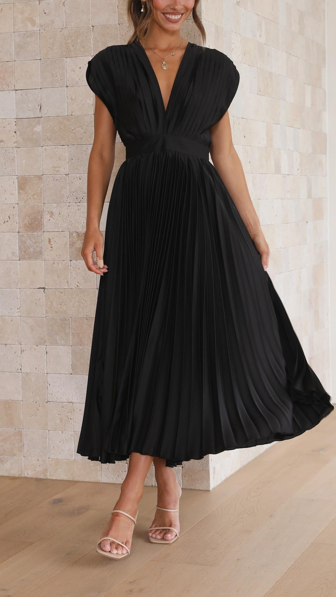 Ella | Dames Klassieke Plissé Maxi Jurk