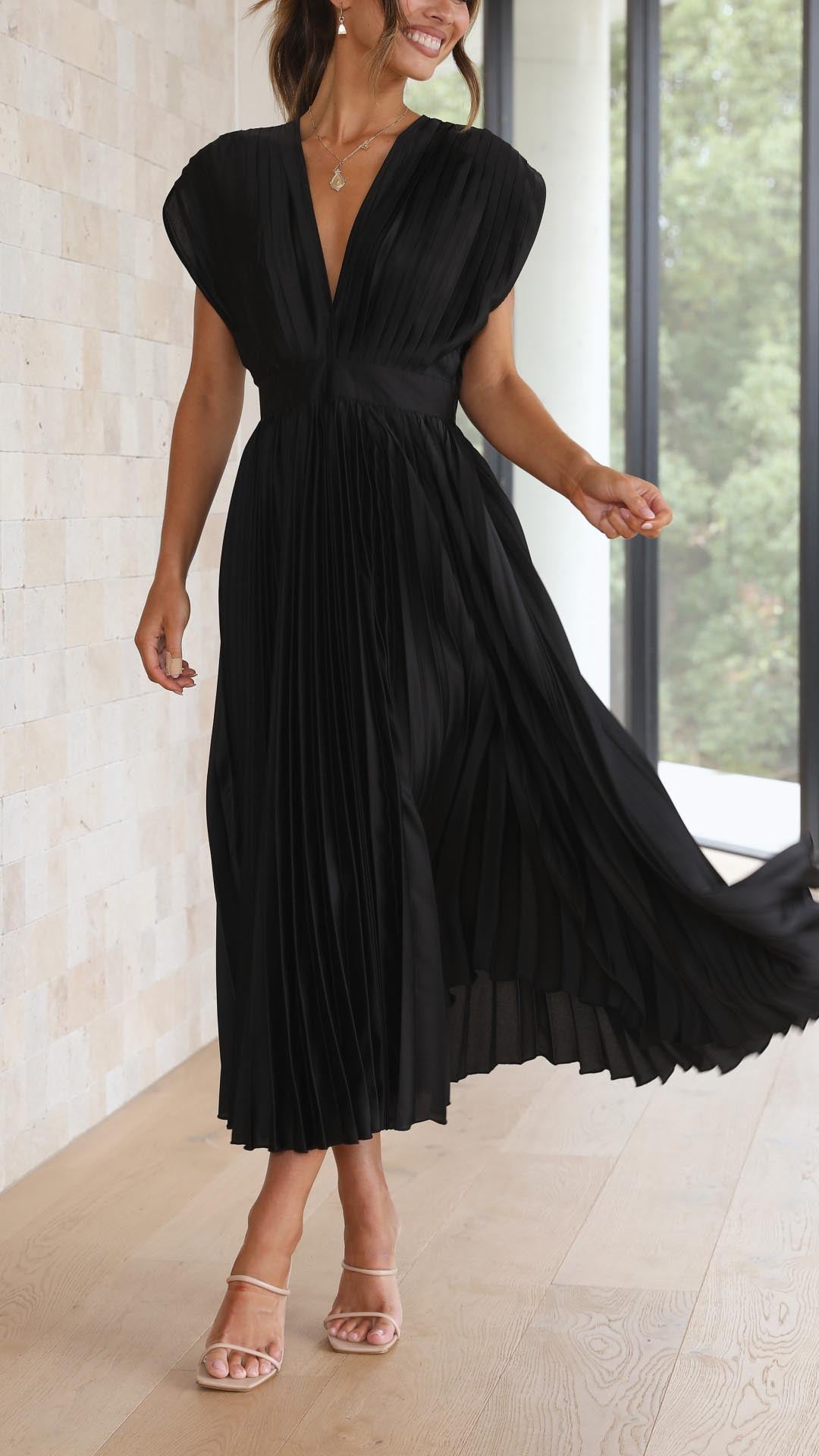 Ella | Dames Klassieke Plissé Maxi Jurk