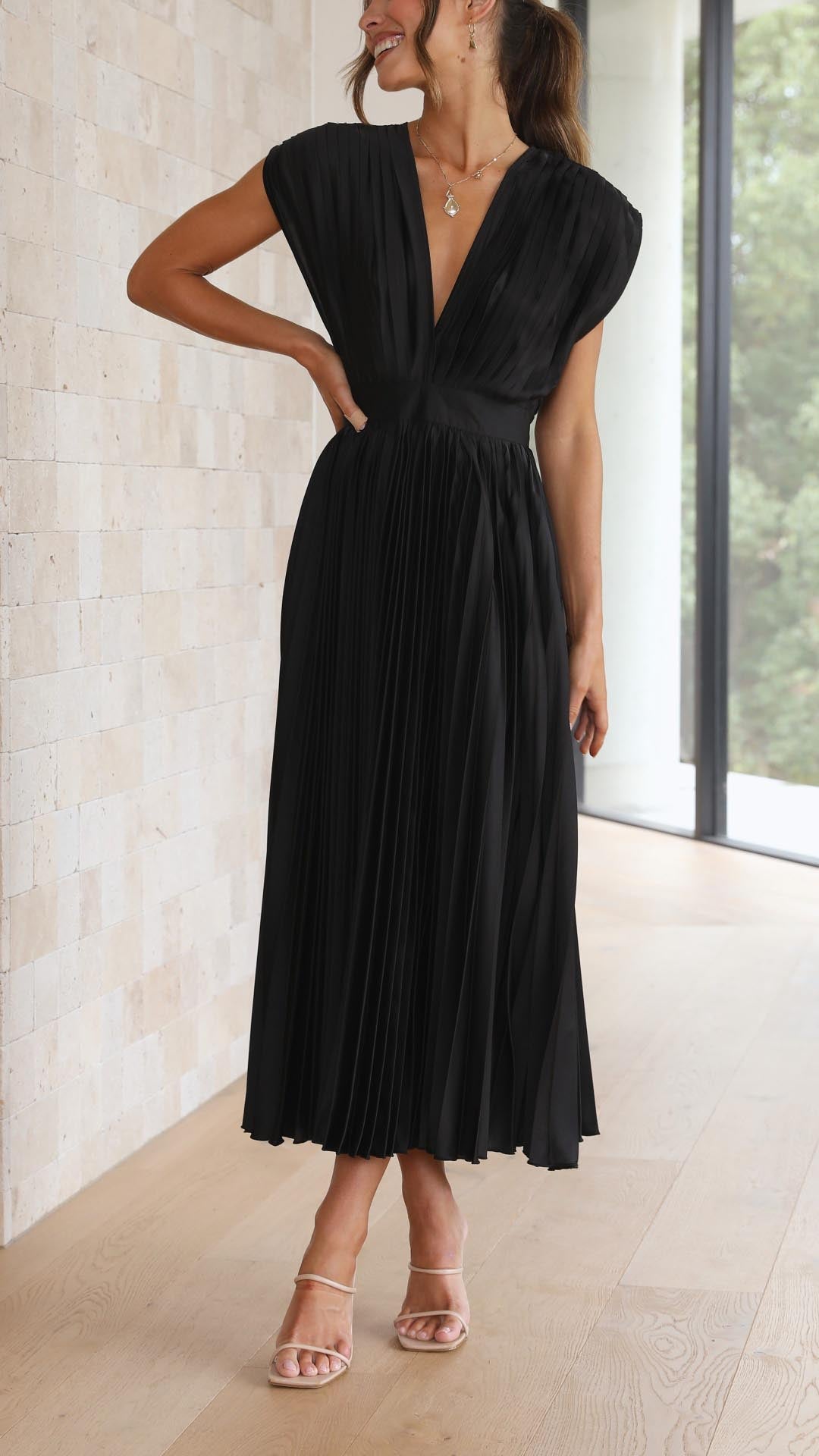 Ella | Dames Klassieke Plissé Maxi Jurk