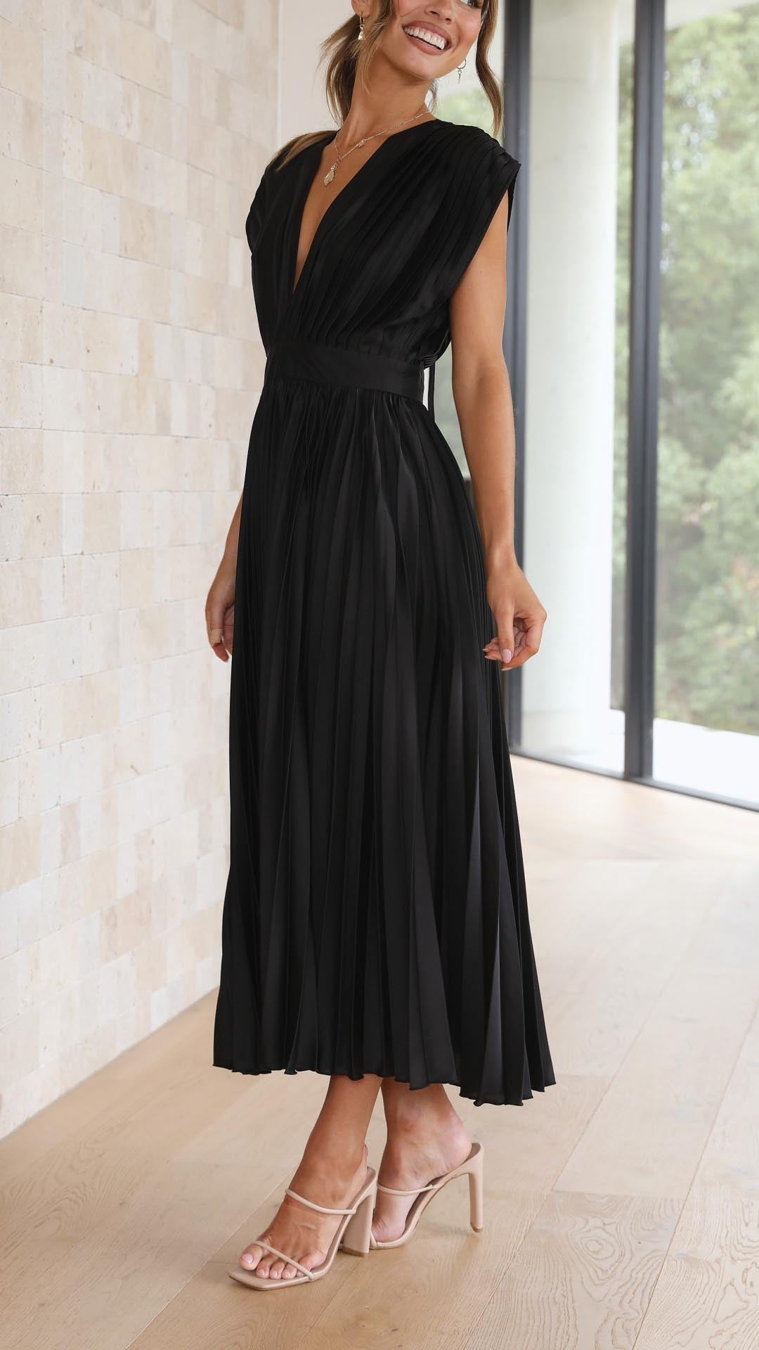 Ella | Dames Klassieke Plissé Maxi Jurk