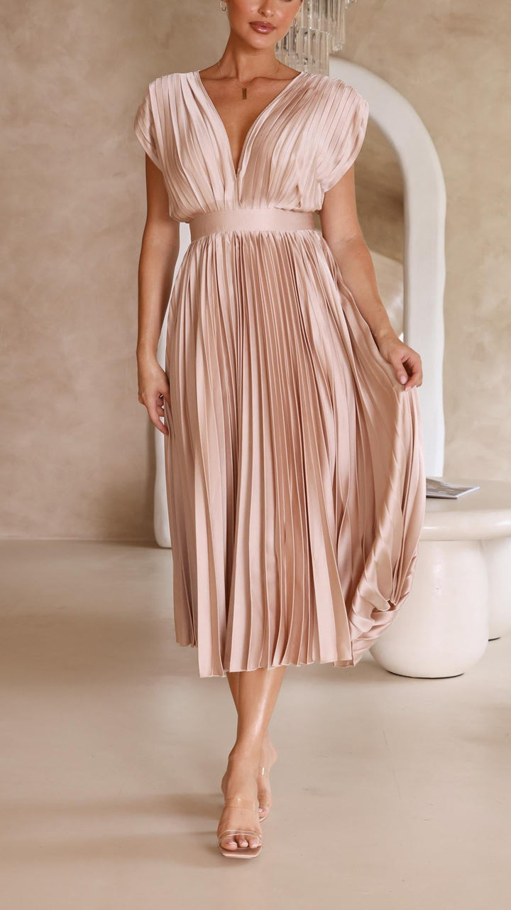 Ella | Dames Klassieke Plissé Maxi Jurk