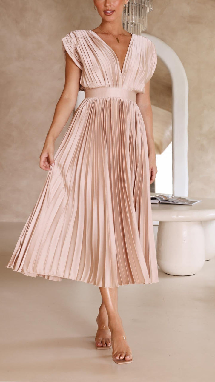 Ella | Dames Klassieke Plissé Maxi Jurk