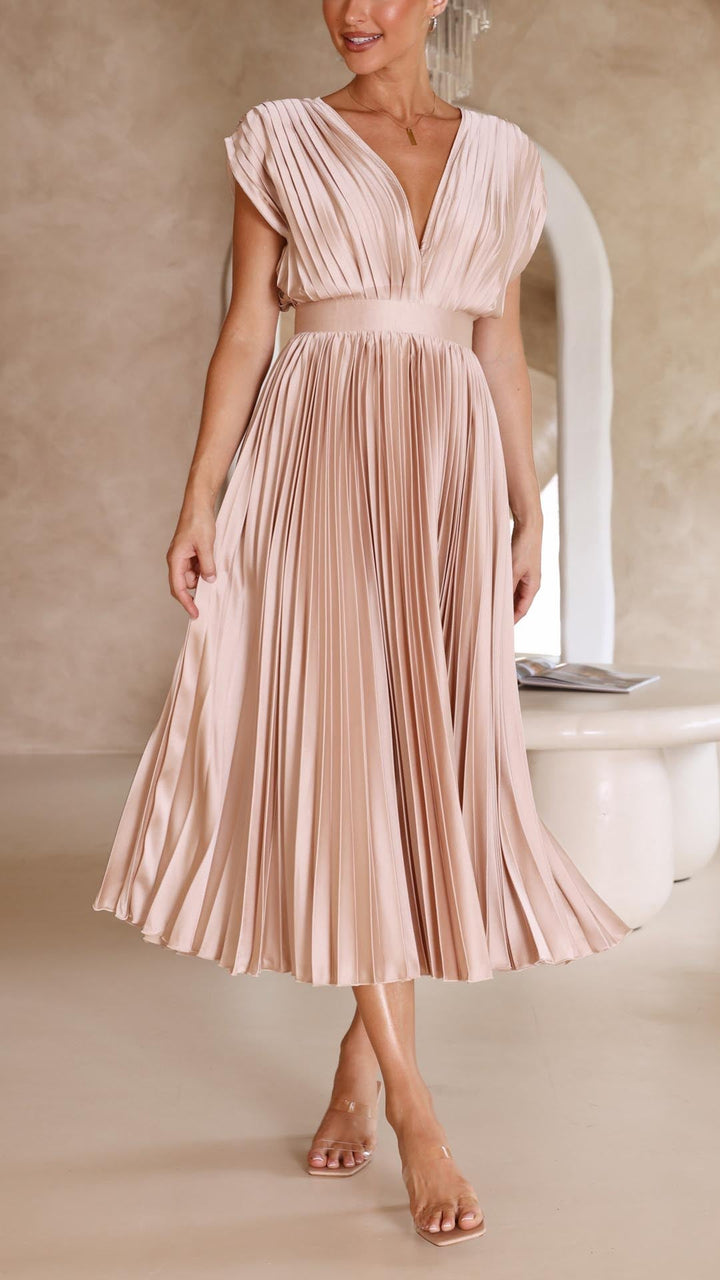 Ella | Dames Klassieke Plissé Maxi Jurk