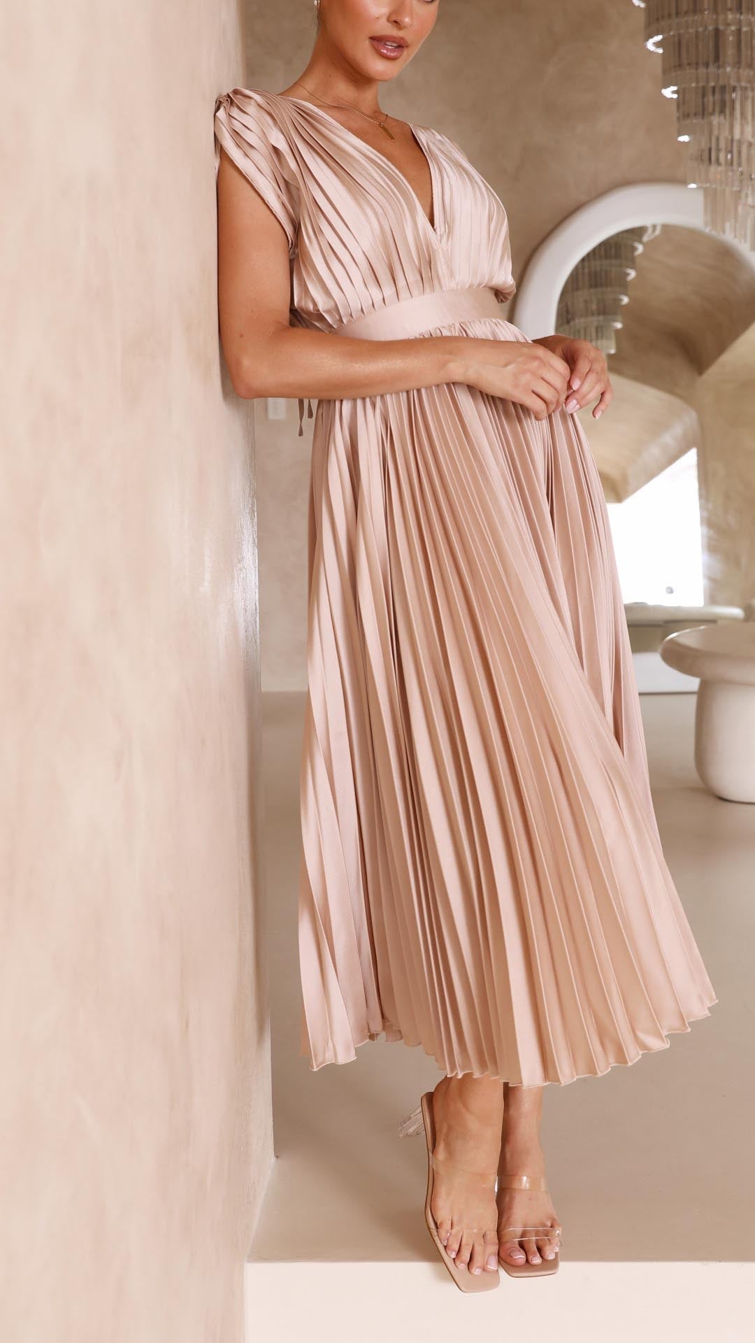 Ella | Dames Klassieke Plissé Maxi Jurk