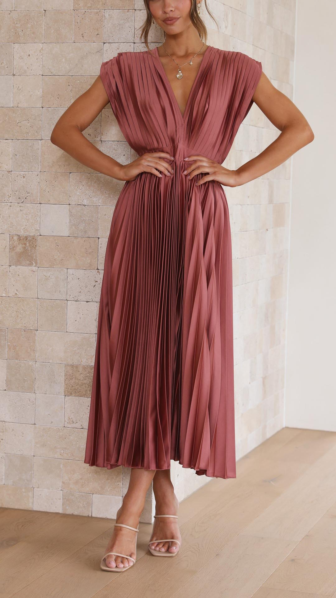 Ella | Dames Klassieke Plissé Maxi Jurk