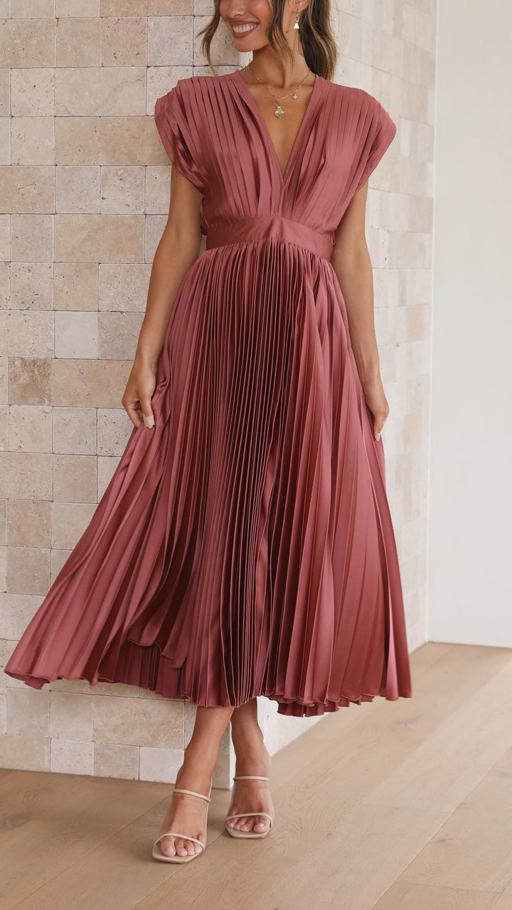 Ella | Dames Klassieke Plissé Maxi Jurk