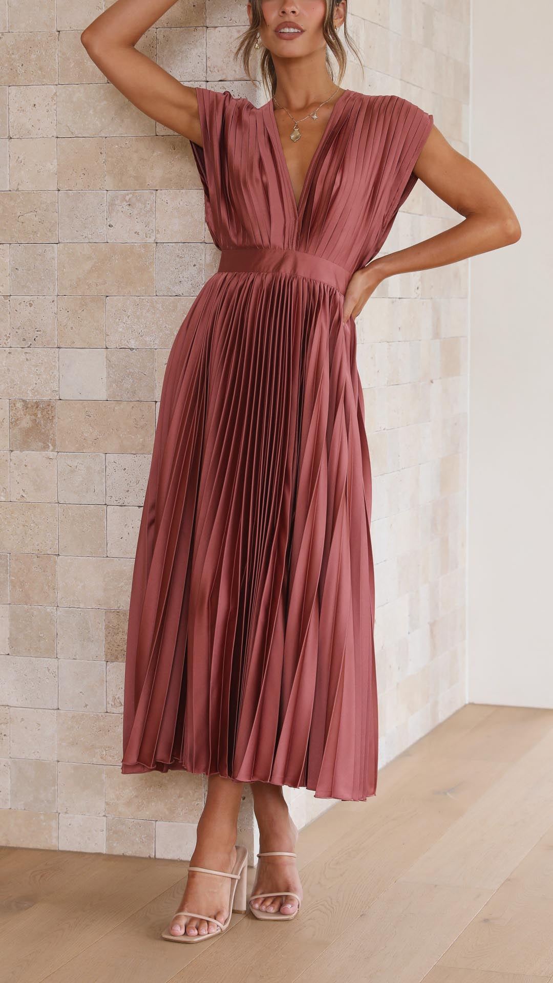 Ella | Dames Klassieke Plissé Maxi Jurk