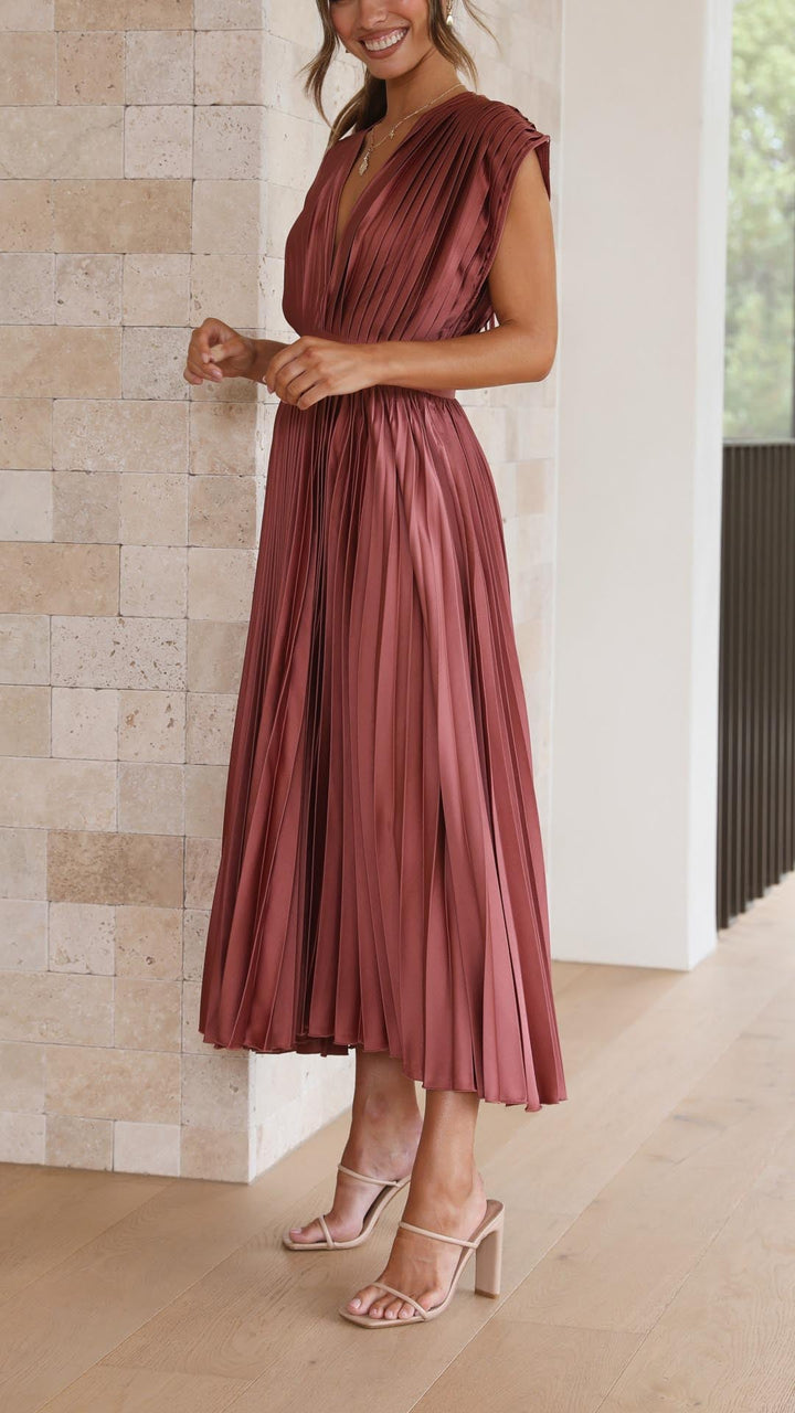 Ella | Dames Klassieke Plissé Maxi Jurk