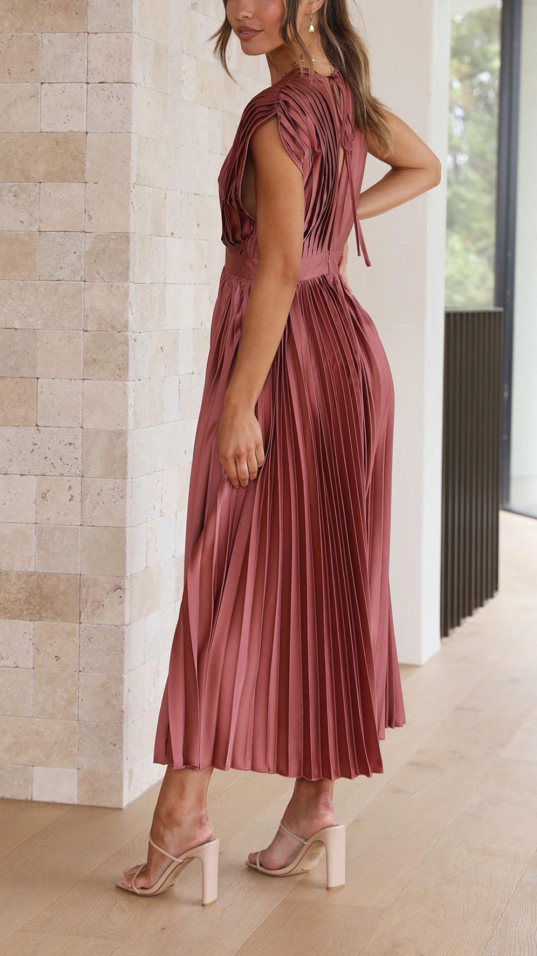 Ella | Dames Klassieke Plissé Maxi Jurk