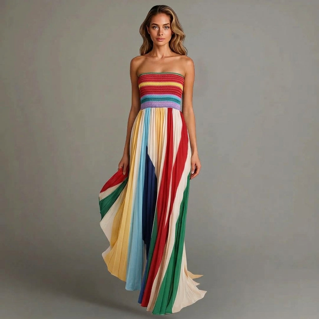 Emily | Dames Strapless Geplooide Maxi Jurk