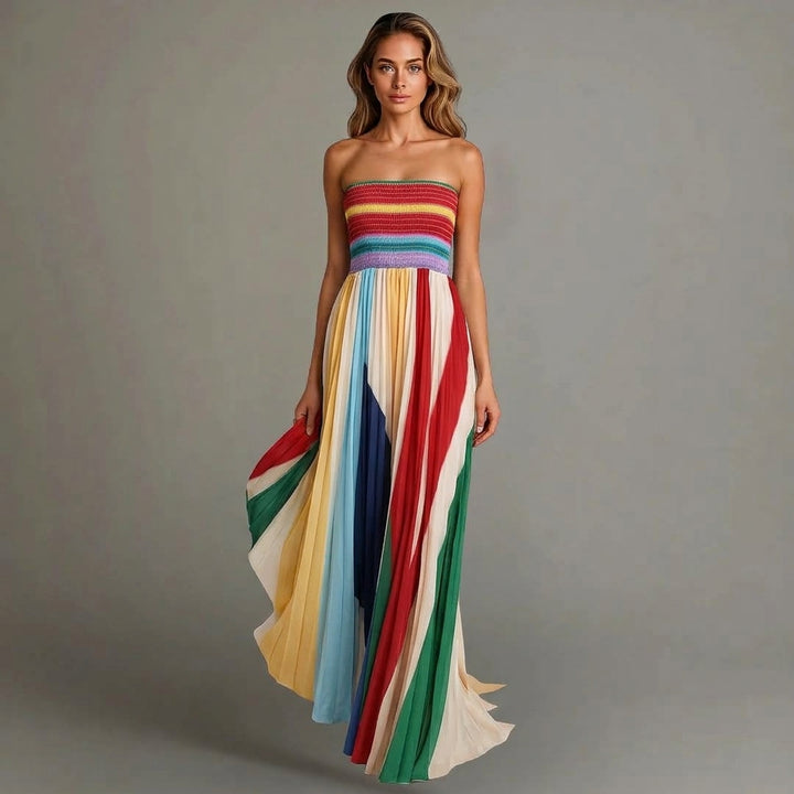 Emily | Dames Strapless Geplooide Maxi Jurk