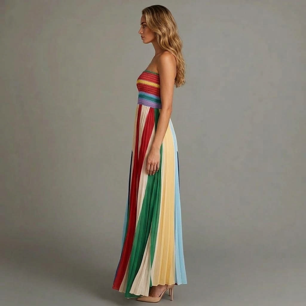Emily | Dames Strapless Geplooide Maxi Jurk