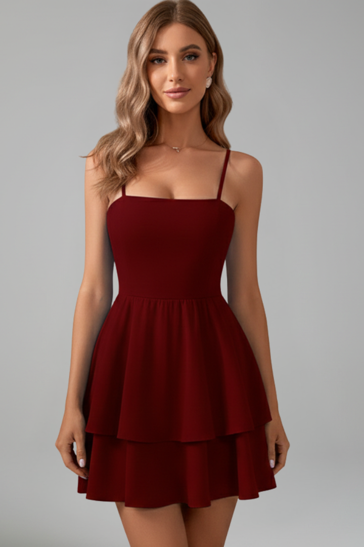 Madison | Dames Spaghetti Band Flared Skirt Mini Jurk