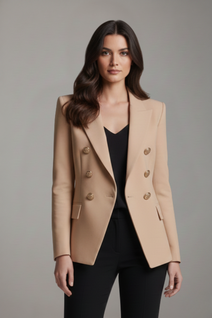 Rebecca | Vrouwen Dubbelzijdige Blazer met Gouden Knopdetails