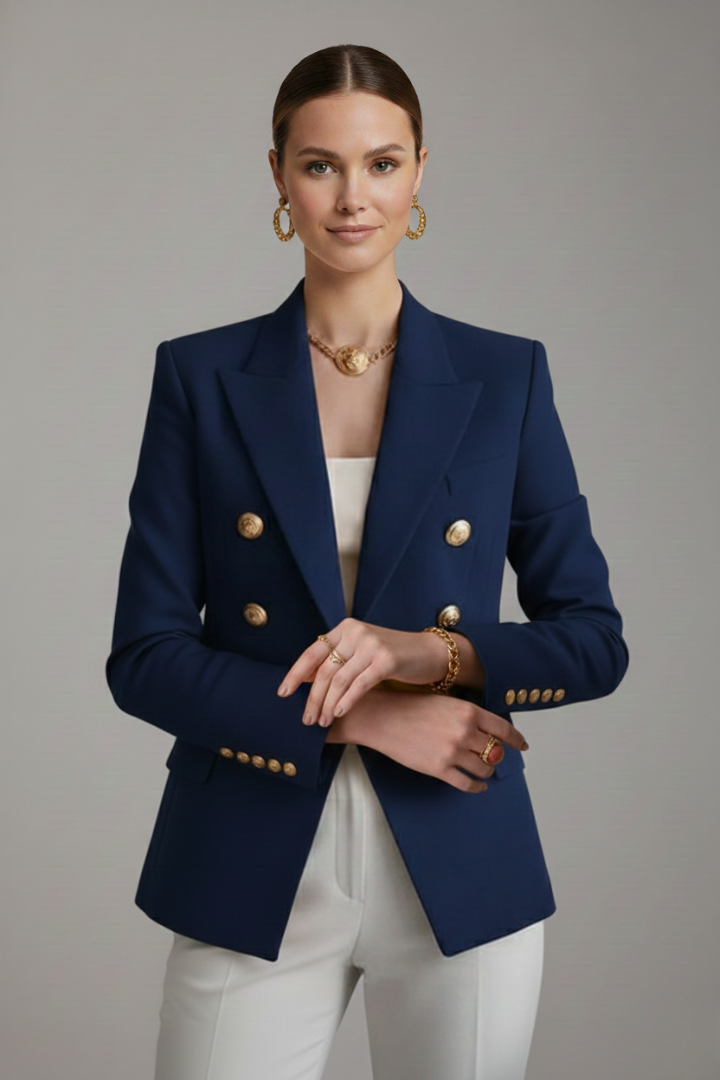 Rebecca | Vrouwen Dubbelzijdige Blazer met Gouden Knopdetails