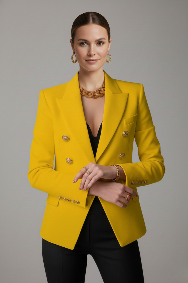 Rebecca | Vrouwen Dubbelzijdige Blazer met Gouden Knopdetails
