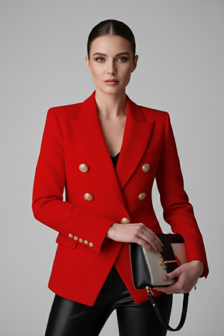 Rebecca | Vrouwen Dubbelzijdige Blazer met Gouden Knopdetails