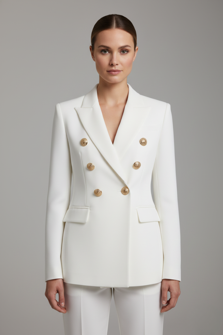 Rebecca | Vrouwen Dubbelzijdige Blazer met Gouden Knopdetails