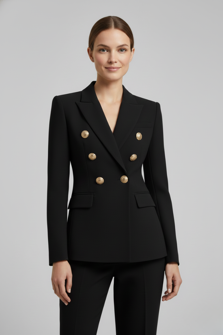 Rebecca | Vrouwen Dubbelzijdige Blazer met Gouden Knopdetails