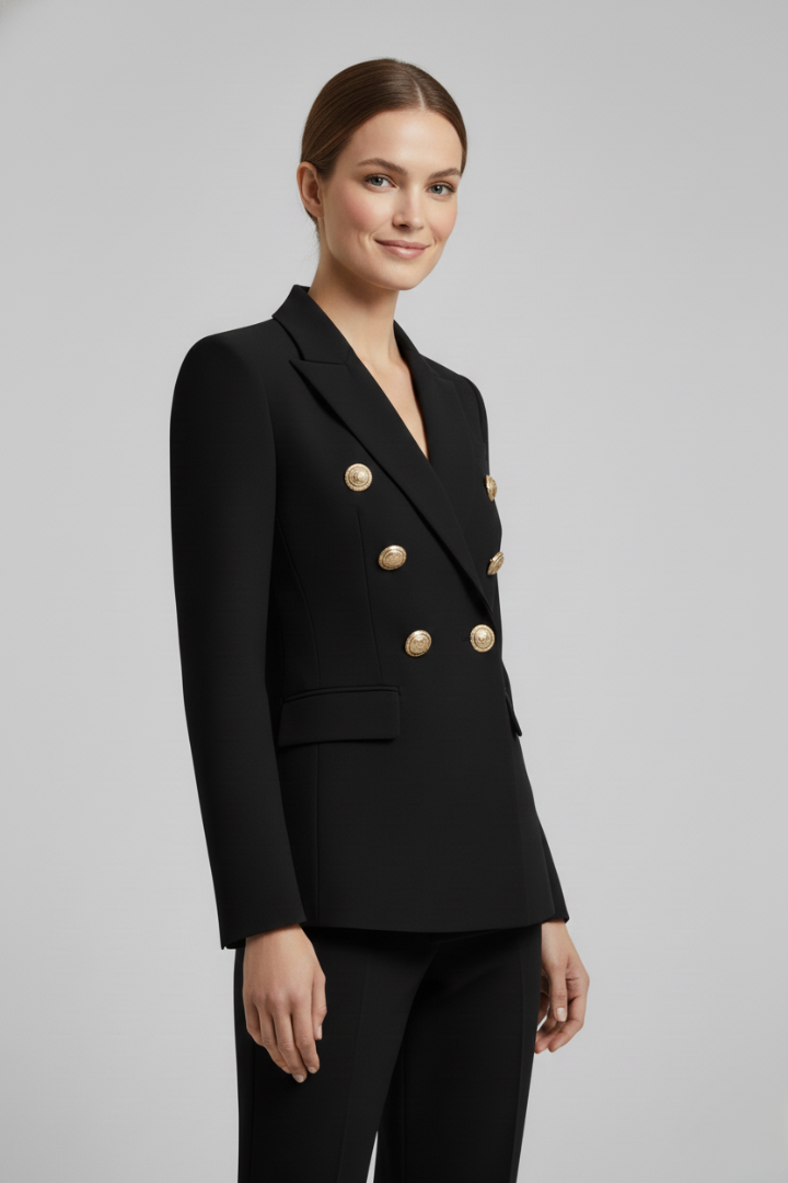 Rebecca | Vrouwen Dubbelzijdige Blazer met Gouden Knopdetails