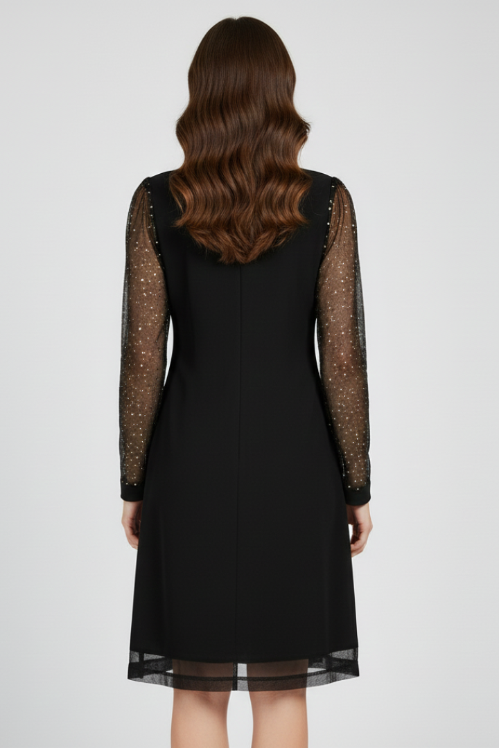 Madison | Dames Cocktailjurk met Pailletten Mouwen en V-hals
