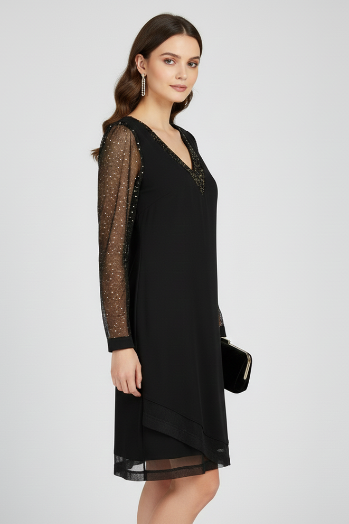Madison | Dames Cocktailjurk met Pailletten Mouwen en V-hals